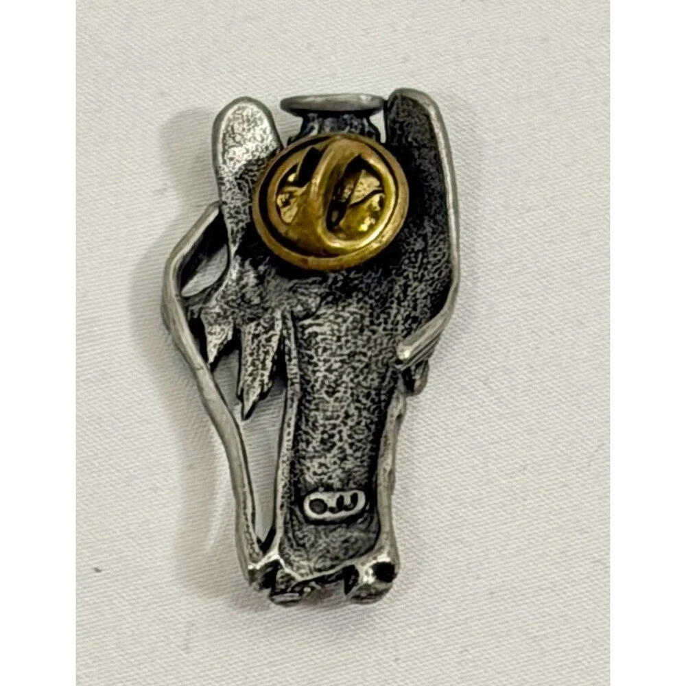 Vintage JJ Signed Archangel Raphael Pewter Pin Brooch